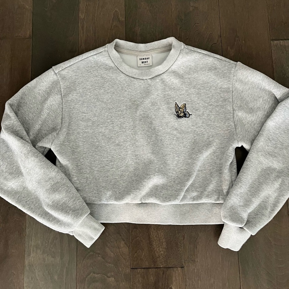 Aritzia Cropped Butterfly Crew Neck